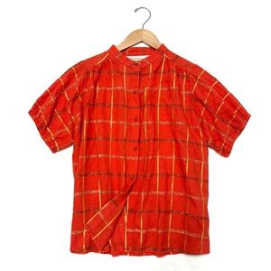 Ace + Jig sz M Top Shirt Blouse Metallic Plaid Button Down Round Collar